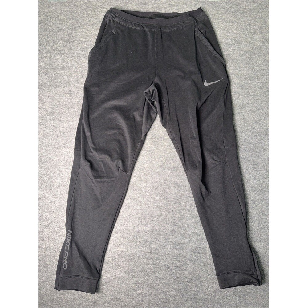 Nike Pants Mens Black Dri-Fit Pro Fleece Joggers Zip Cuff - Size M